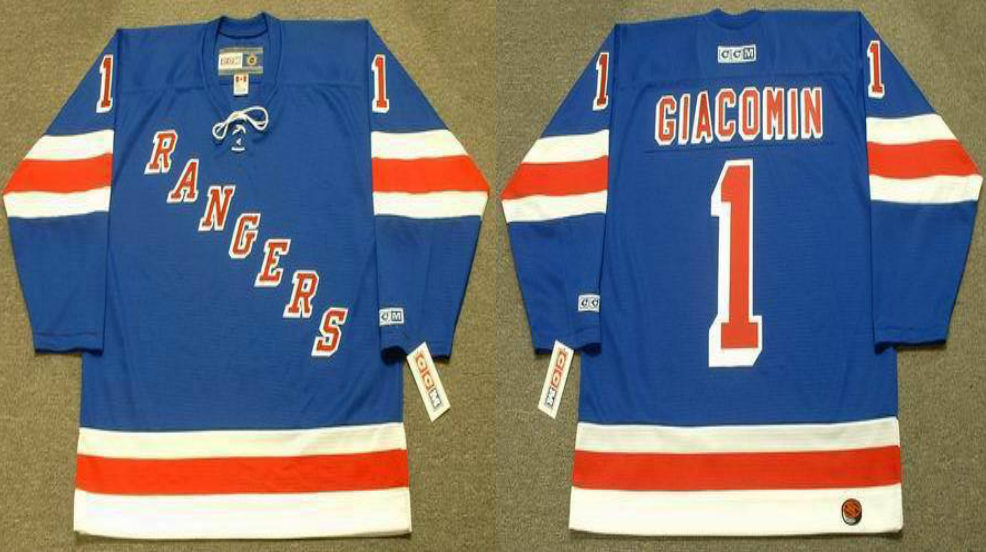 2019 Men New York Rangers #1 Giacomin blue CCM NHL jerseys->new york rangers->NHL Jersey
